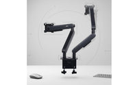 Ergonomic Design Two Monitor Arm Space Saving Adjustable Two Screen Mount Portrait and Landscape Rotation Gas Pneumatic Monitor Stand Easy Installation for Gaming Setup
