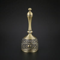 Metal Hand Bell with Handle Ornate Embossed Metal Bell Handheld Decorative for Tea Service, Meditation
