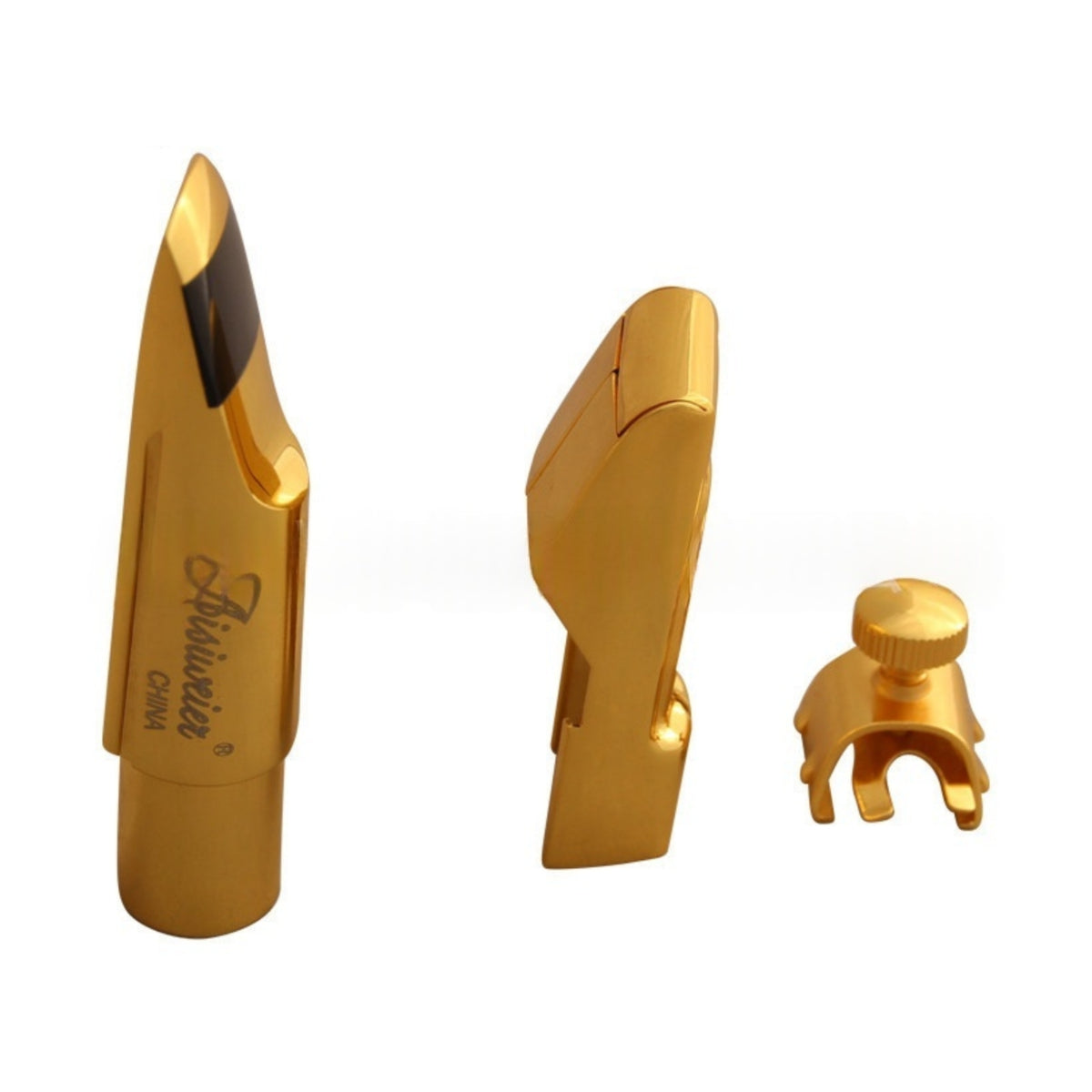 Knurled Screw Sax Mouthpiece Ligature Set Tapered Body Metal Saxophone Mouthpiece Glossy Music Accessory Gold-Colored