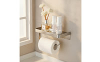 Stainless Steel Bathroom Tissue Holder with Shelf Multi-Functional Paper Towel Holder with Shelf Easy to Clean Wall Organizer with Tray Scratch-Resistant for Bathroom, Kitchen