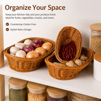 Woven Storage Basket, Ingot Shaped Pantry Storage Containers, Vintage Brown Synthetic Material Basket for Snacks, Sundries
