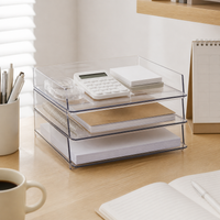 Stackable Desktop Storage Desk Organiser, 2L Transparent PET Stationary Organiser, Pencil Holder for Study Areas, Office Desk Tidy