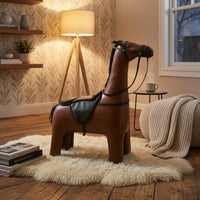 Padded Horse-Shaped Stool Upholstered Horse Stool Leather-Like Household Furniture Black for Indoor