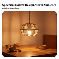 Rattan Design Hanging Lamp Natural Material Paper Rope Woven Shade Lamp Woven Globe Lampshade Hollow-Openwork Design Boho