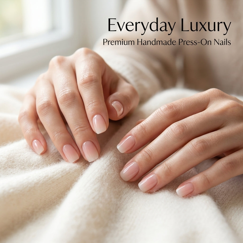 Short Fake Nails for Adults, Handmade Artificial Reusable Nude Color False for Party New Year