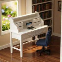 Functional Drawers Miniature School Desk Model Great Gift Idea Doll Writing Desk Handmade Miniature Table and Chair Set Realistic Design for Collectors, Hobbyists, Action Figure Scenes, 3D Miniature Scene
