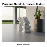 2 Pieces Stone Elephant Door Piers Traditional Classic White Marble Elephant Statues Gate Statue for Homeowners, Building Frontage, Garden