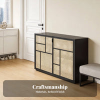 Rattan Door Cabinet Nordic and Design Rattan Door Cupboard Sturdy Wood Frame Ample Storage for Teahouse Managers