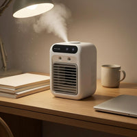 White Mini Desktop Air Cooler Rechargeable Desktop Air Cooler Compact Portable Mist Fan 2-Speed for Desk