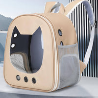 Khaki Cat Ear Backpack Carrier Mesh Pockets Clear Front Pet Backpack Ventilation Holes for Transport