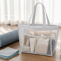 Mesh Tote Bag with Zipper Large Mesh Tote with Pockets Breathable Semi-Transparent for Beach, Pool