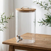 Water Dispenser and Drink Dispenser Glass Pitcher with Bamboo Base, Juice Dispenser for Iced Tea, Modern Minimalist Home Beverage Container