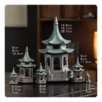 6 Pieces Glazed Finish Hexagonal Pavilion Ornament Layered Eaves Miniature Pagoda Pavilion Open-Sided Pagoda Ornament Molded Base for Aquariums