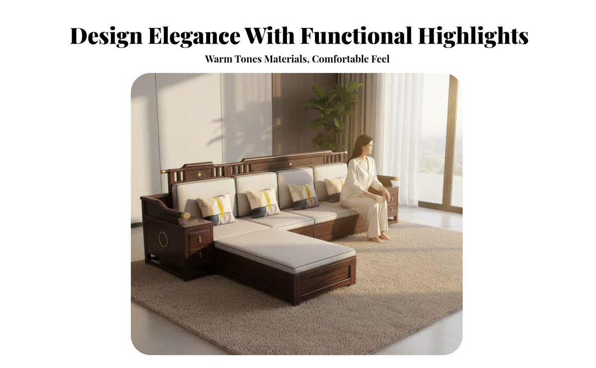 Sectional with Storage Drawers dense Wood Frame Living Room Furnishing Modern Chinese Design Sofa Set for Apartment Dwellers, Homeowners, Villa, House