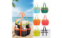 Side Pockets Mesh Tote Bag Snap Closure Mesh Beach Bag Long Handles Contrast Trim for Pool