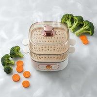 Transparent Chambers 2-Tier Food Steamer Rotary Control Knob Two-Tier Food Steamer Side Handles Steam Cooker Compact