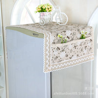 Cotton Linen Refrigerator Dust Cover with Storage Pockets