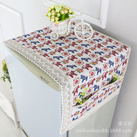 Cotton Linen Refrigerator Dust Cover with Storage Pockets