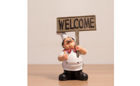 Resin Chef Statue with Signboard Welcoming Tabletop Chef Ornament Decorative Cartoon for Bakers, Restaurant