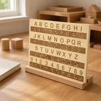 Raised Dots Braille Alphabet Board Engraved Letters Wooden Braille Board