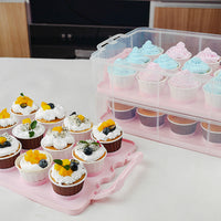 Cupcake Carrier Box with Handle, Plastic Multi-Layer Storage Container for Dessert Stand Transport