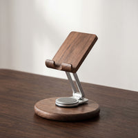 Phone Holder with Wooden Base Stable Foldable Phone Stand Hands Adjustable Stand for Bedside Table