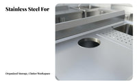 Stainless Steel Sink Workbench Built-in Garbage Disposal Opening Food Prep Station Sink Sliding Doors Commercial Kitchen Work Table for Chefs, Cafe