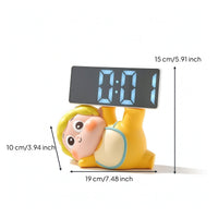 Decorative Clock with Figurine Base Cartoon Mirror Digital Clock Compact Mini for Entryway