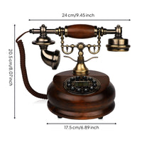 Vintage Corded Desk Phone Wood-Grain Classic Corded Desk Telephone Compact Retro for Office