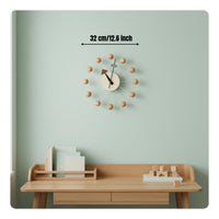 Solid Wood Balls Ball Wall Clock Battery Operated Sunburst Clock Silent Movement House Decoration Drill-No-Drill Installation for Children, Kids Room, Office, Kitchen