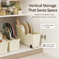 Cream Cabinet Storage Bin with Wheels, Modern Minimalist Kitchen Utensil Organiser, Space Saving Cupboard Storage Bin