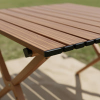 Stable Roll-up Camping Table Sturdy Wood Grain Folding Table Heavy Duty Outdoor Furniture Easy to Clean for Fishing