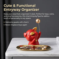 Pig Figurine Decorative Tray, Resin Desk Decor 18x14.5x19cm, Trinket Tray Key Bowl Watch Holder for Entryway Table