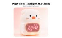 Rounded White Body Pig Alarm Clock Timer-Based Pig Night Light Clock Electronic Home Decor