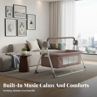 Distant-Operated Controlled Electric Rocking Bassinet Built-in Music Ambient Sound Automatic Rocking Bassinet 5-Speed Control Baby Cradle Foldable Design for Newborns, Infants, New Parents, Bedside, Naptime, Bedroom, Living Room