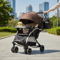 Reversible Handle Infant Pram Full Recline Seat Foldable Infant Carriage Shock Absorption Gentle Sway Infant Pram for Newborns, Young Children, Travel