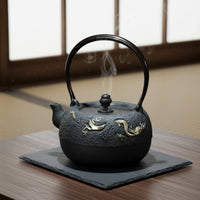 Gold Serpent Tea Kettle Even Heating Embossed Iron Kettle Rust Resistant Cast Iron Teapot