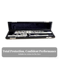Flute Case Faux Leather Finish 16/17 Hole Flute Carrying Case Musical Instrument Accessory Portable Padded Interior for Students