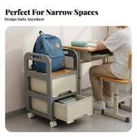 With casters Deskside backpack Holder Easy to Move Multi-Tier Rolling storage mobile unit Space Saving Storage Trolley Multifunctional for Students, educators, Kids, Classroom, Beside Desk, Study Room, Bedroom