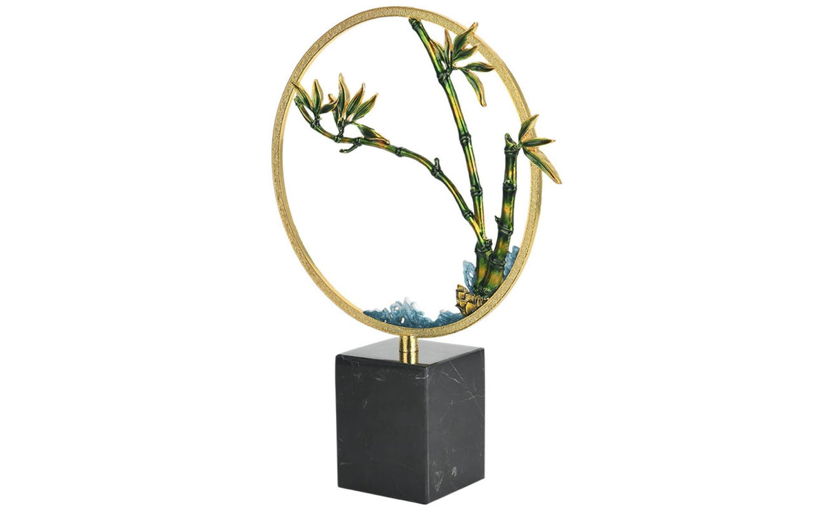 Bamboo Ornament with Marble Base Textured Desk Sculpture Metal-Finish