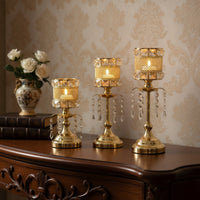 3 Pieces Candlestick Holder with Crystal Beads Decorative Candle Stands Textured Mesh for Mantel Display