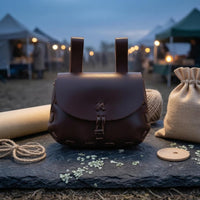 Handmade PU Leather Waist Bag Retro Medieval Waist Bag Flap-Front Reawakening Belt Pouch Laced Stitching