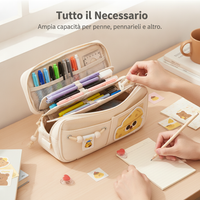 Cute Cheese Bear Pencil Case Large Capacity Embroidered Stationery Pouch for Girls