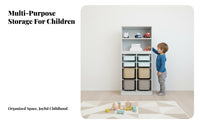 Multi-Functional configurable Floor Cabinet Large Capacity children's Furniture child-safe Height Toy Storage Unit Fun Cut-carved Handles for Toddlers, Parents, Daycare Providers, Playroom, Nursery, Living Room, Kindergarten