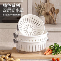 Modern Round Dual-Layer Colander with Fruit Bowl, PP, White, Large and Small Sizes