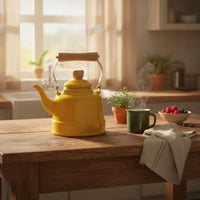 Enamel Tea Kettle Enameled Teapot with Wood Handle Induction-Safe for Kitchen