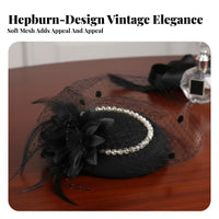 Netting Ed Fascinator Hat Elegant Design Vintage Pillbox Hat Net Netting Feather Pearl Headpiece for Wedding Guests, Adults, Formal Events, Weddings