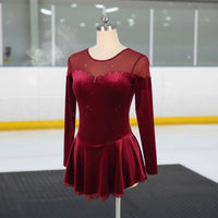 Long Sleeve Figure Skating Dress Handmade Plush Ice Skating Costume for Girls, Contest