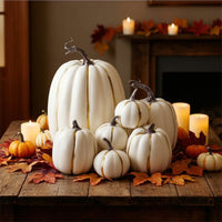 7 Pieces Fake Pumpkins with Gold Stripes Autumn Artificial Pumpkin Arrangement Seasonal Decorative Pumpkins for Party Hosts