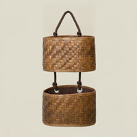 Double Tier Storage Basket Braided Tier Hanging Basket Vertical Wall Mounted Storage Rack for Bedroom